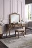 Contemporary Antique Oak Color Vanity Set w Stool Retro Style Drawers cabriole-tapered legs Mirror w floral crown molding Bedroom Furniture - as Pic