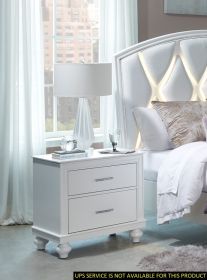 Modern Bedroom Furniture Two Drawers Nightstand 1pc White Finish Acrylic Crystal Drawers Wooden Furniture - as Pic