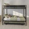 Metal Twin over twin bunk bed with Trundle/ Sturdy Metal Frame/ Noise-Free Wood Slats/ Comfortable Textilene Guardrail/ 2 side Ladders/ Space-Saving T