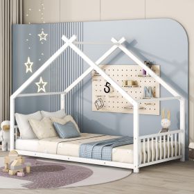 Twin Size Metal House Bed, White - as Pic