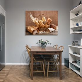 Framed Canvas Wall Art Decor Bread Painting, Still Life Bread in Basket Painting Decoration For Office Living Room, Bedroom Decor-Ready To Hang - as P