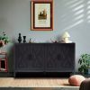 Four Door Wooden Twill Sideboard American Country Vintage Old Living Room Dining Room Hallway Entryway Cabinet (BLACK) - as Pic