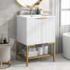 24" Bathroom Vanity with Sink, Bathroom Vanity Cabinet with Two Doors and Gold Metal Frame, Open Storage Shelf, White - as Pic