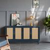Handcrafted Premium Grain Panels,Rattan Sideboard Buffer Cabinet,Accent Storage Cabinet With 4 Rattan Doors, Modern Storage Cupboard Console Table wit