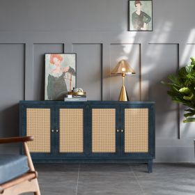 Handcrafted Premium Grain Panels,Rattan Sideboard Buffer Cabinet,Accent Storage Cabinet With 4 Rattan Doors, Modern Storage Cupboard Console Table wit