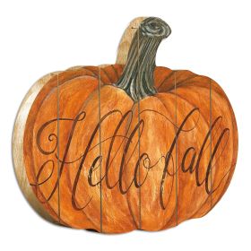 "Hello Fall" By Artisan Cindy Jacobs Printed on Wooden Pumpkin Wall Art - as Pic