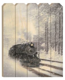"Snowy Locomotive" By Artisan Lori Deiter, Printed on Wooden Picket Fence Wall Art - as Pic