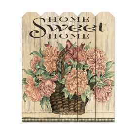 "Home Sweet Home Peonies" By Artisan Cindy Jacobs, Printed on Wooden Picket Fence Wall Art - as Pic