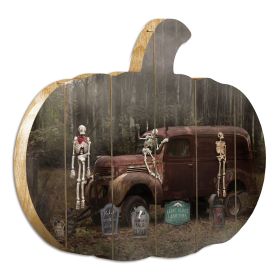 "Spooky Crew" By Artisan Lori Deiter Printed on Wooden Pumpkin Wall Art - as Pic