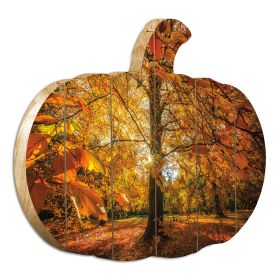 "Autumn Leaves " By Artisan Martin Podt Printed on Wooden Pumpkin Wall Art - as Pic