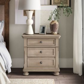 Transitional Bedroom Nightstand with Hidden Drawer Wire Brushed Gray Finish Birch Veneer Wood Bed Side Table - as Pic