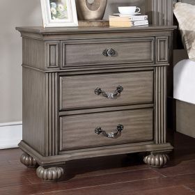 1pc Nightstand Only Traditional Gray Solid wood 3-Drawers Ball Bearing Metal Glides Antique Brass Handles w/ Acrylic Accent Bedroom Furniture - as Pic