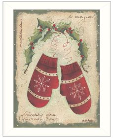 Trendy Decor 4U "Merry Mittens" Framed Wall Art, Modern Home Decor Framed Print for Living Room, Bedroom & Farmhouse Wall Decoration by Jill Ankrom -