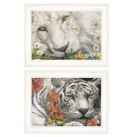 "Tiger Lily Dandy Lion" 2-Piece Vignette By Ed Wargo, Ready to Hang Framed Print, White Frame - as Pic