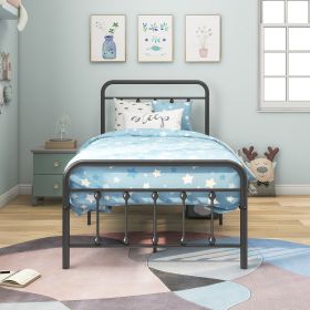 Metal Platform Bed Frame with Headboard No Box Spring Needed Twin BLACK - as Pic