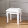 White Vanity Stool Padded Makeup Chair Bench with Solid Wood Legs - as Pic