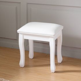 White Vanity Stool Padded Makeup Chair Bench with Solid Wood Legs - as Pic