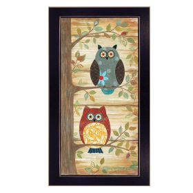 "Two Wise Owls" By Annie LaPoint, Printed Wall Art, Ready To Hang Framed Poster, Black Frame - as Pic