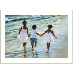 "Running on the Beach" By Georgia Janisse, Printed Wall Art, Ready To Hang Framed Poster, White Frame - as Pic