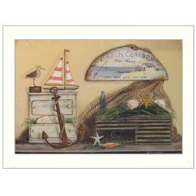 "Beach Cottage" By Pam Britton, Printed Wall Art, Ready To Hang Framed Poster, White Frame - as Pic