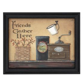 "Friends Gather Here" By Pam Britton, Printed Wall Art, Ready To Hang Framed Poster, Black Frame - as Pic