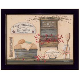 "Free Showers" By Pam Britton, Printed Wall Art, Ready To Hang Framed Poster, Black Frame - as Pic