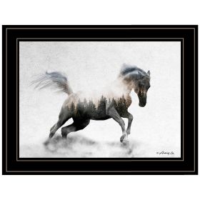"Running White Stallion" by Andreas Lie, Ready to Hang Framed Print, Black Frame - as Pic