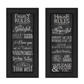 "Family and House Rules Collection" 2-Piece Vignette By Susan Ball, Printed Wall Art, Ready To Hang Framed Poster, Black Frame - as Pic