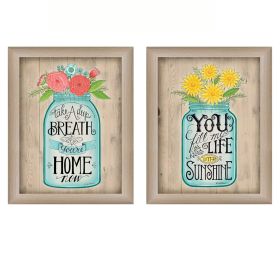 "Mason Jars I Collection" 2-Piece Vignette By Debbie Strain, Printed Wall Art, Ready To Hang Framed Poster, Beige Frame - as Pic