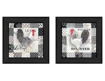 "Rooster I Collection" 2-Piece Vignette By Deb Strain, Printed Wall Art, Ready To Hang Framed Poster, Black Frame - as Pic