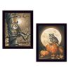 "Autumn Owls Collection" 2-Piece Vignette By John Rossini, Printed Wall Art, Ready To Hang Framed Poster, Black Frame - as Pic