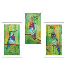 "Three Hummingbirds" Collection By Lisa Morales, Printed Wall Art, Ready To Hang Framed Poster, White Frame - as Pic