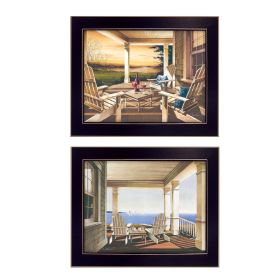 "Veranda Views Collection" 2-Piece Vignette By John Rossini, Printed Wall Art, Ready To Hang Framed Poster, Black Frame - as Pic