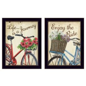 "Vintage Bicycles Collection" 2-Piece Vignette By Debbie DeWitt, Printed Wall Art, Ready To Hang Framed Poster, Black Frame - as Pic