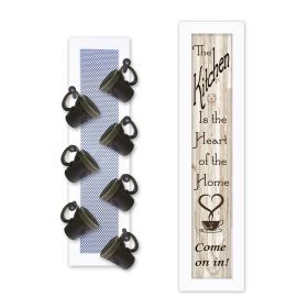 "Come On In" 2-Piece Vignette with 7-Peg Mug Rack by Millwork Engineering, White Frame - as Pic
