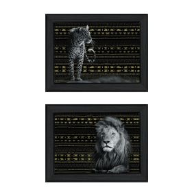 "Elegant Wildlife Collection" 2-Piece Vignette By Dee Dee, Printed Wall Art, Ready To Hang Framed Poster, Black Frame - as Pic