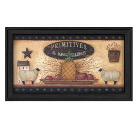 "Primitive and Antiques Shelves" By Pam Britton, Printed Wall Art, Ready To Hang Framed Poster, Black Frame - as Pic