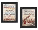 "Baseball Collection" 2-Piece Vignette By Marla Rae, Printed Wall Art, Ready To Hang Framed Poster, Black Frame - as Pic