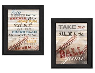 "Baseball Collection" 2-Piece Vignette By Marla Rae, Printed Wall Art, Ready To Hang Framed Poster, Black Frame - as Pic