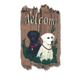 Welcome Sign, "Two Labradors" Porch Decor, Resin Slate Plaque, Ready To Hang Decor - as Pic