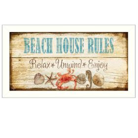 "Beach House Rules" By Mollie B., Printed Wall Art, Ready To Hang Framed Poster, White Frame - as Pic