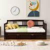 Twin Size Daybed Wood Bed with Twin Size Trundle,Espresso - as Pic