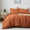 Boho Comforter Set, Boho Bedding set with Pom Poms Fringe Design, 1 Aesthetic Comforter and 2 Pillowshams - Burnt Orange - Queen