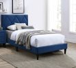 Twin Size Bed w Adjustable Headboard 1pc Bedframe, Navy Blue Velvet Upholstered Youth Bedroom Furniture - as Pic