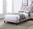 Twin Size Bed w Adjustable Headboard 1pc Bedframe, Light Pink Velvet Upholstered Youth Bedroom Furniture - as Pic