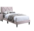 Twin Size Bed w Adjustable Headboard 1pc Bedframe, Light Pink Velvet Upholstered Youth Bedroom Furniture - as Pic