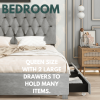 GRAY QUEEN SIZE TRUNDLE PULL OUT DRAWERS STORAGE UPHOLSTERED BED MODERN DESIGN NO BOX SPRING REQUIRED - as Pic