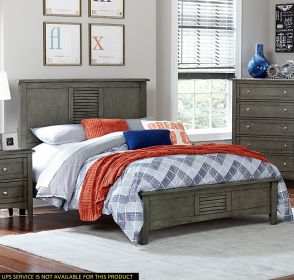 Cool Gray Finish 1pc Full Size Bed Louvered Panel Headboard Footboard Transitional Style Bedroom Wooden Furniture - as Pic