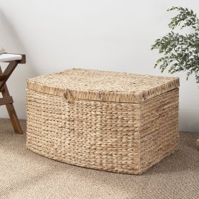 Rectangular Curve Water Hyacinth Woven Wicker Trunk with Handles - 26" x 19" x 14" - Natural Brown - For Clothes, Toys, Magazines and Book Storage - a