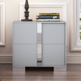 Elegant Nightstand with Metal Handle,Mirrored Bedside Table with 2 Drawers for Bedroom,Living Room,Grey - as Pic